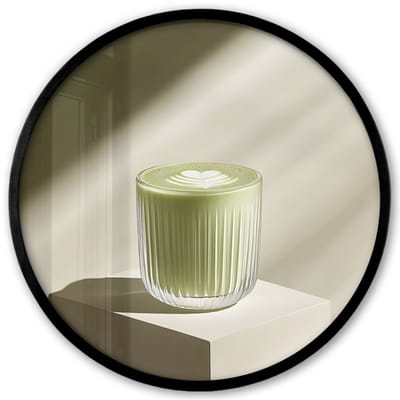 Poster in lijst Rond - Fotolijst 40x40 cm - Posters - Matcha - Glas - Groen - Minimalistisch - Ronde posterlijst zwart - Decoratie - Wanddecoratie woonkamer - Muurdecoratie slaapkamer