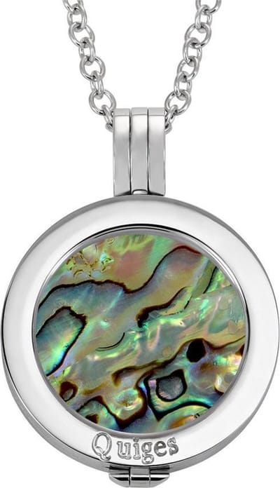 Quiges - Munthouder met Ketting en Munt 25mm Schelp Multi Groen - RVS Zilverkleurig - EPRHZ090