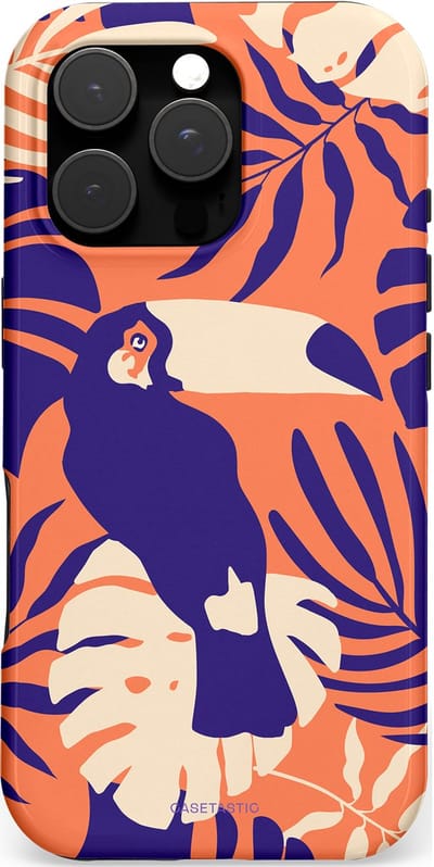 Casetastic hoesje geschikt voor Apple iPhone 16 Pro - MagSafe - Dubbellaagse bescherming - Paradijs Toekan - Fashion Case - Terracotta Donkerblauw Zand