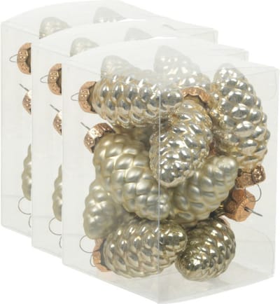 36x Dennenappel kersthangers/kerstballen dusky lime goud/groen tinten van glas - 6 cm - mat/glans - Kerstboomversiering