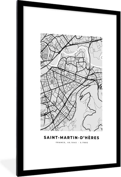 Fotolijst incl. Poster - Plattegrond - Kaart - Stadskaart - Frankrijk - Saint-Martin-d'Hères - 60x90 cm - Posterlijst