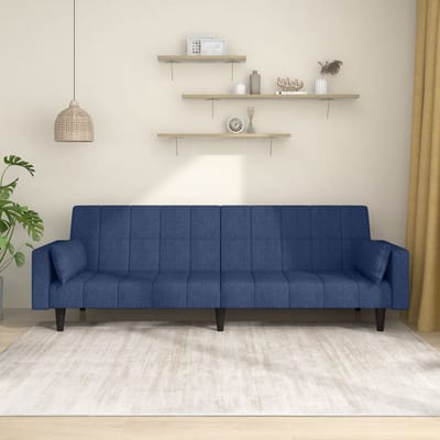 vidaXL - Slaapbank - 2-zits - met - 2 - kussens - stof - blauw