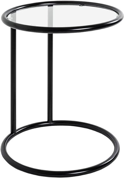 Bijzettafel Metaal - Sidetable Glas - Woonkamer Decoratie - Veiligheidsglas Plank - 55 x 45 cm - Zwart