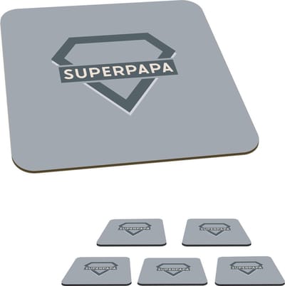 Onderzetters voor glazen - Quotes - Superpapa - Spreuken - Vaderdag - 10x10 cm - Glasonderzetters - 6 stuks