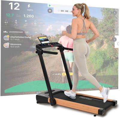 2-in-1 loopband hout design – Christopeit – inklapbaar – walking pad & hardloopband – stil – tot 10 km/u – thuis fitness