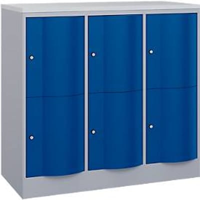 C+P Resisto lockerkast, 3 vakken, 6 vakken, B 1148 x D 540 x H 1077 mm, blank aluminium/ gentiaanblauw