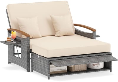 Tuinbank – Tuinbankjes weerbestendig - Tuinbanken - Loungebank - Balkon Set - Buitenbank - Beige / Zwart / Grijs / Wit - 2 personen - Metaal