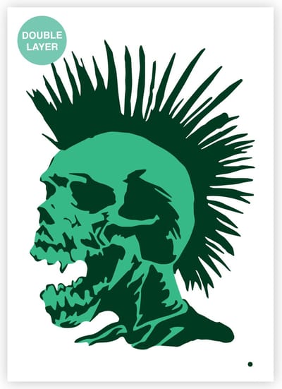 Punk Schedel sjabloon - 2 lagen kunststof A3 stencil - Kindvriendelijk sjabloon geschikt voor graffiti, airbrush, schilderen, muren, meubilair, taarten en andere doeleinden