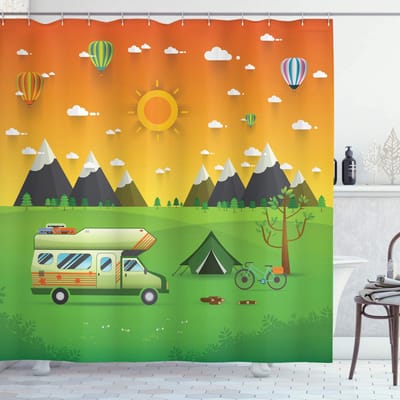 ABAKUHAUS Badkamer Douchengordijn – berglandschap, 175x220 cm, multicolor