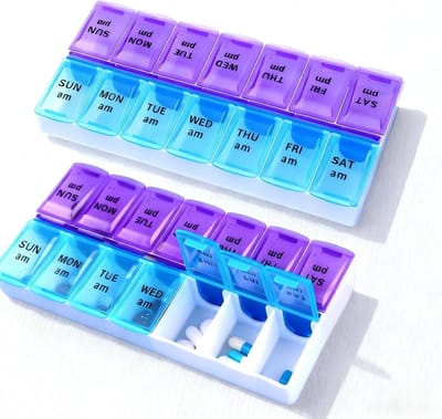 Tablet Box voor 14 Dagen - 2 Compartimenten met Ochtend en Middag Herinnering voor Vitamines, Pillen en Visolie - Ideaal voor Medicijnen en Supplementen