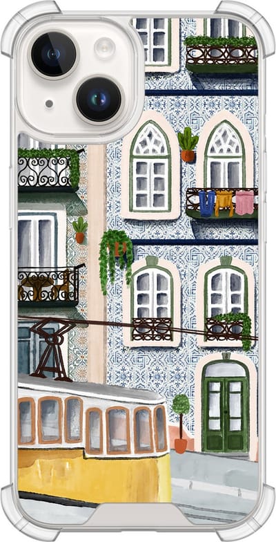 Shockproof hoesje - Geschikt voor iPhone 14 - Lissabon - Extra sterke case - TPU/polycarbonaat - Print / Illustratie - Multi, Transparant