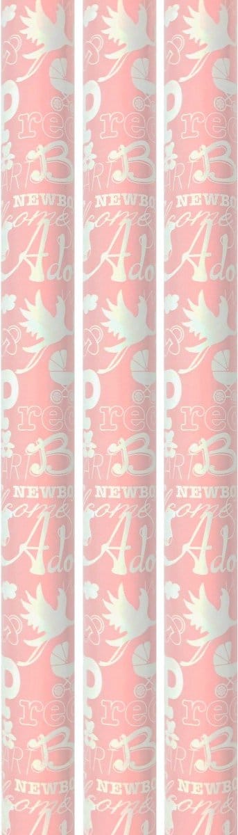 Benza cadeaupapier - Inpakpapier voor geboorte meisje Babyshower - 200 x 70 cm - 3 rollen