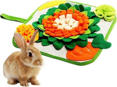 Snuffelmat Konijn - Voer Puzzel - Verrijking Binnen - Stimuleert Natuurlijk Gedrag - 32x15x2 cm - Grijs
