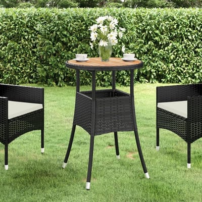 Tuintafel Acaciahout Polyrotan - Outdoor Salontafel - Buiten Zitten - Eenvoudige Montage - Ø60 x 75 cm - Zwart