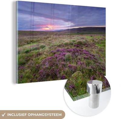 ® Glasschilderij 180x120 cm - Schilderij acrylglas - Kleurrijke lucht boven het Nationaal park Exmoor in Engeland - Foto op glas - Muurdecoratie woonkamer - Wanddecoratie slaapkamer - Schilderijen