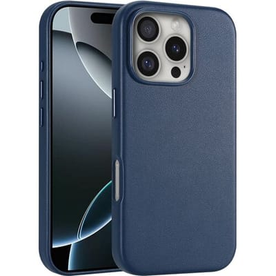 Coverzs luxe leren MagSafe case geschikt voor iPhone 16 Pro (donkerblauw) - MagSafe, luxe leren, premium bescherming