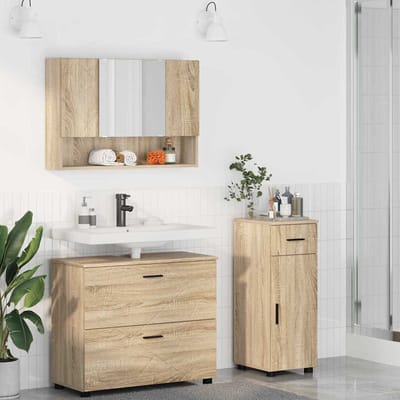 vidaXL - Badkamermeubel - Set - 3 - pcs - Sonoma - Eik - Samengesteld - Hout - en - Metaal