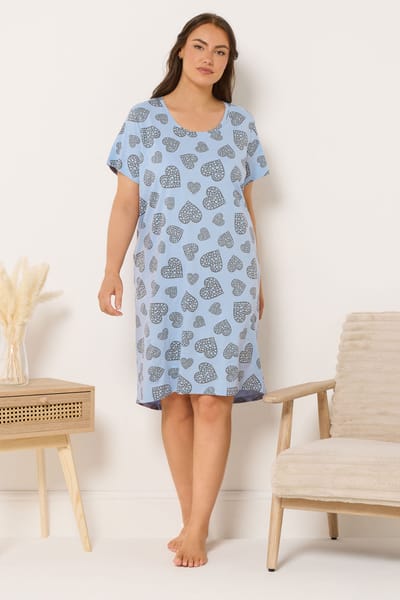 Yours Lichtblauw Nachthemd Met Hartje Size 46-48