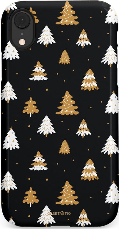 Casetastic hoesje geschikt voor Apple iPhone XR - Dubbellaagse bescherming - Happy Chistmas Kerstbomen - Fashion Case - Zwart
