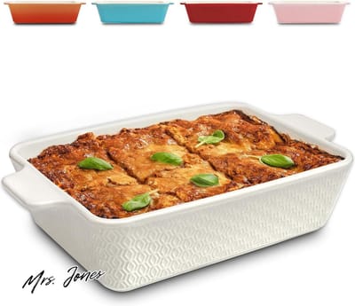 Mrs. Jones Grote keramische braadpan met extra hoge rand en antiaanbaklaag vierkant Wit .