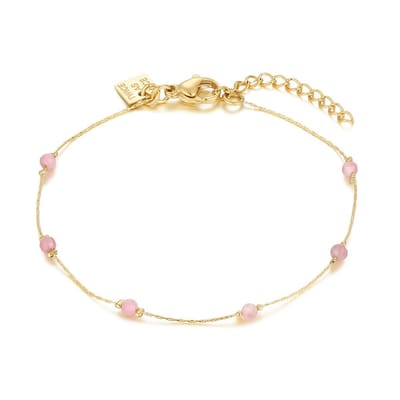 Twice As Nice Armband in goudkleurig edelstaal, roze steentjes 16cm+3cm