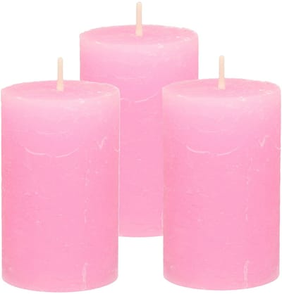 Atmosphera Stompkaars - 3x - roze - 5 x 8 cm - klein rustiek model - cilinderkaars - kaars