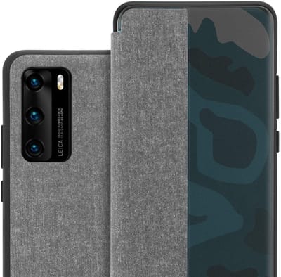 Cadorabo Hoesje geschikt voor Huawei P40 in GRIJS - Smart cover in glasvezel - Beschermhoes met standfunctie Book Case Cover Etui