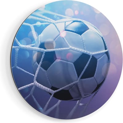 Artaza Dibond Muurcirkel Voetbal Bal Door Het Goal Heen - Ø 60 cm - Wandcirkel - Rond Schilderij - Voor Binnen en Buiten