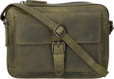 Lederen organizer Schoudertas | Kleur: Groen
