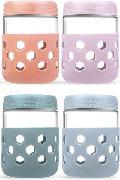 Set van 4 Opbergpotten voor Overnight Oatmeal, Maaltijdvoorbereiding, Salades en Yogurt met Siliconen Deksel