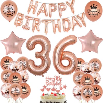 Dailygoods- Folie Ballon 36 Jaar - Roségouden Decoratie - Ballonnen Set - Happy Birthday - Latex Ballonnen - Folieballonnen met Confetti - Verjaardagsballonnen