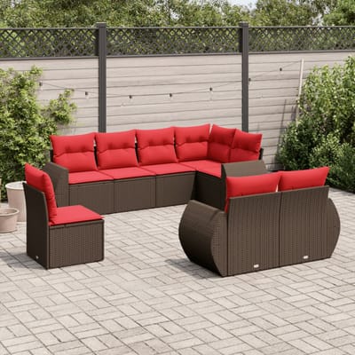 vidaXL - 8-delige - tuinbankset - met - kussens, - bruin - polyrotan