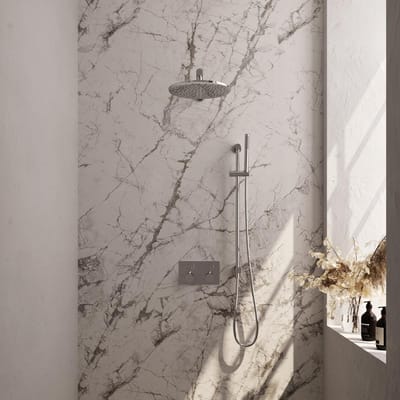 Brauer Chrome Edition Thermostatische Regendoucheset Inbouw - Hoofddouche 30 cm - Rechte Wandarm - Met Drukknoppen - Handdouche Staaf - Doucheslang - Geintegreerde Glijstang - Chroom