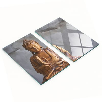 Decoratieve glazen snijplanken voor in de keuken met houten Boeddha-beeldje, 2x30x52 cm