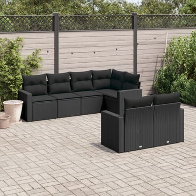 vidaXL - 7-delige - Loungeset - met - kussens - poly - rattan - zwart
