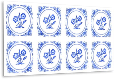 Tulup PVC Wandpaneel - Bloem Azulejos Vinyl Wandpaneel - 100 cm x 50 cm - Blauw Vinyl Wandbekleding - 1 stuk - Wandbekleding Vinyl - Mozaïek Wandbekleding - PVC Muurpaneel - Plaktegels Keuken en Badkamer