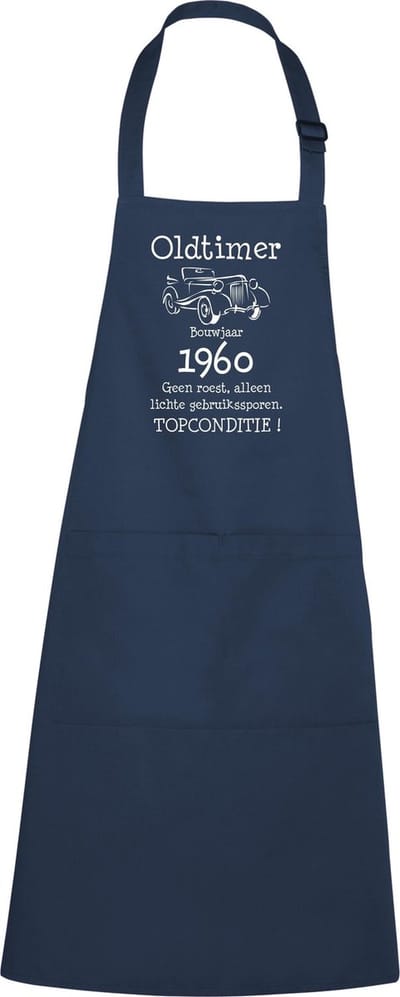 Keukenschort - BBQ schort - Oldtimer - Jaartal 1960 - navy / blauw