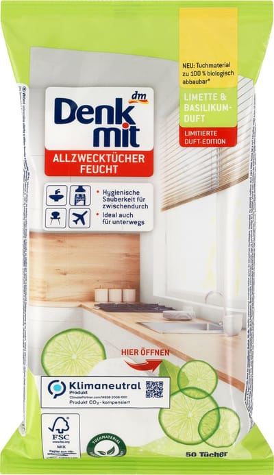Denkmit Allesreiniger Schoonmaakdoekjes - Limoen en Basilicum - 50 stuks | Schoonmaakdoekjes Limited Edition | Hygiënische Frisheid