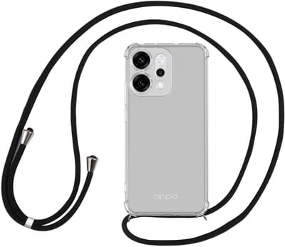 Schokbestendig Transparant Hoesje met Koord Geschikt voor Oppo Reno 14 | Shockproof Back Cover met Ketting | Flexibel TPU | Doorzichtig