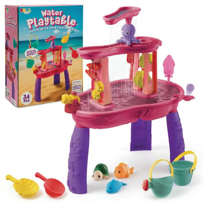 Joya Creative Watertafel Meisjes - Roze Waterspeeltafel - 34-delig accessoire set - Waterval Effect – Afmeting 59x38,5x73 cm – Activiteitentafel met Water Voor Buiten en Tuin