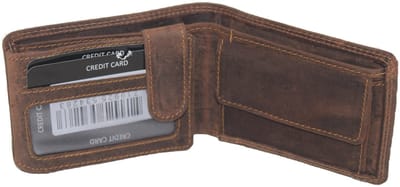 Oi Hunter bruine lederen Duitse billfold zeer laag model / lage en kleine heren portemonnee / zeer klein maar compleet beursje voor 6 pasjes / Skim safe / bruin leer / 275H