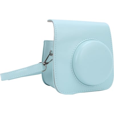 PU Lederen Mini Camera Beschermhoes met Verstelbare Schouderriem voor Instax Mini 7+ lichtblauwe kleur