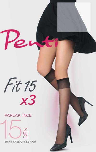 Penti Dames Kniekousen | Pantykousen | Pantykousjes Set Fit 15 Denier 3 PACK - ZWART - Maat One size