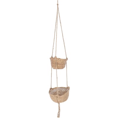 2-laags Geweven Hangmand Hennep Touw Hangende Fruitmand Bloemen Planten Muurmand Decoratie Multi