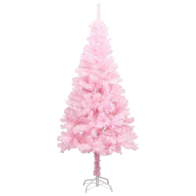 vidaXL - Kunstkerstboom - met - verlichting - en - kerstballen - 120 - cm - PVC - roze