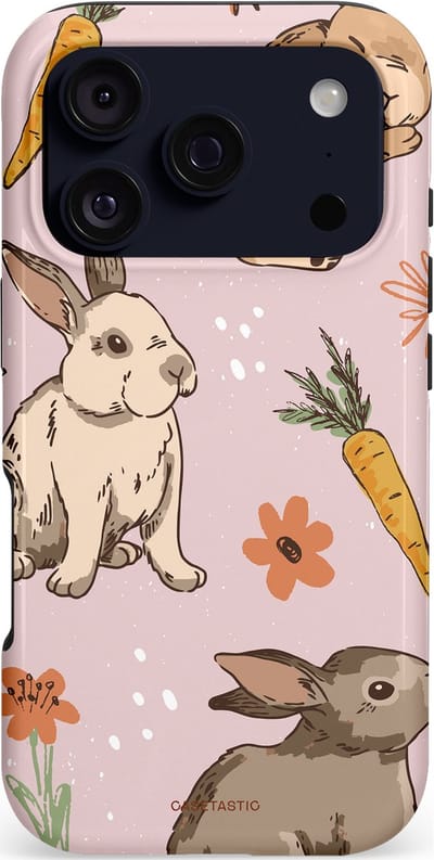 Casetastic hoesje geschikt voor Apple iPhone 17 Pro - MagSafe - Dubbellaagse bescherming - Hop hop knuffels - Fashion Case - Lichtroze Lichtgrijs Taupe Perzik