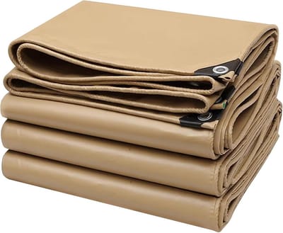 Zwaar Dekzeil PVC - Waterdicht Zeildoek Oogjes - Afdekken en Beschermen - Verstevigd met Nylon - 500 g/m² - Beige