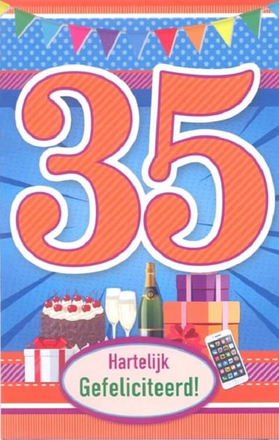 Wenskaart 35 Hartelijk Gefeliciteerd - D11838 - Luxe verjaardagskaart - 12x17cm - Gevouwen Wenskaart inclusief envelop - Leeftijdskaart