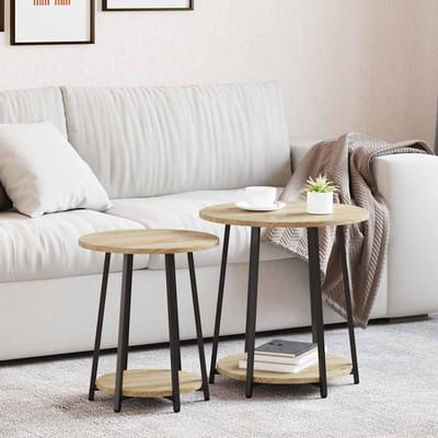 vidaXL - Bijzettafelset - 2 - st - Sonoma - Eiken - en - Zwart - 50 - x - 50 - x - 51 - cm
