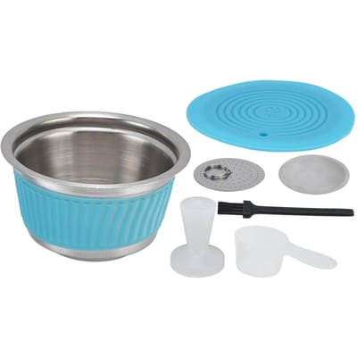 Capsule de café réutilisable et rechargeable en acier inoxydable avec tasse filtre et tasseur pour Dolce GustoCoffee L(for 6.5-9kg) bleu